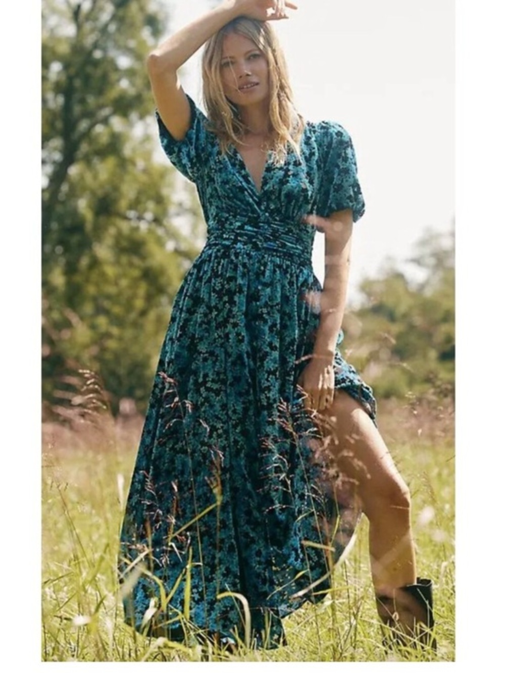 Anthropologie The Katerina Button-Front Dress: Velvet Edition Blue